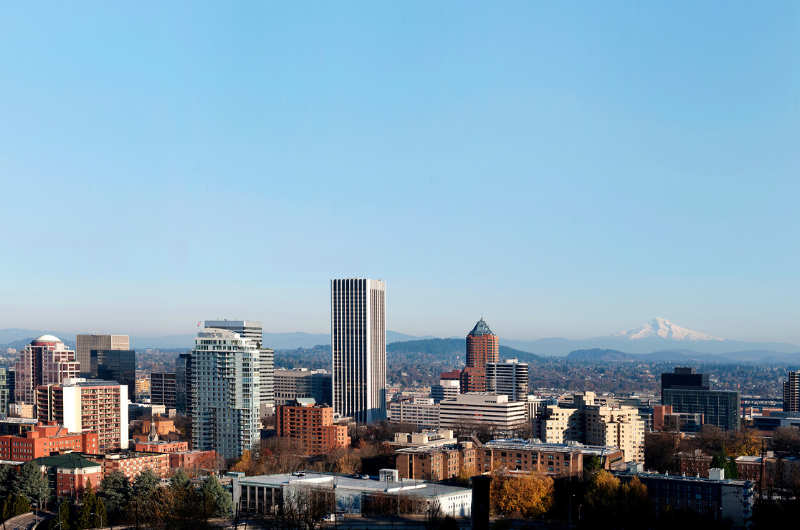 Portland skyline with Mt. Hood in background