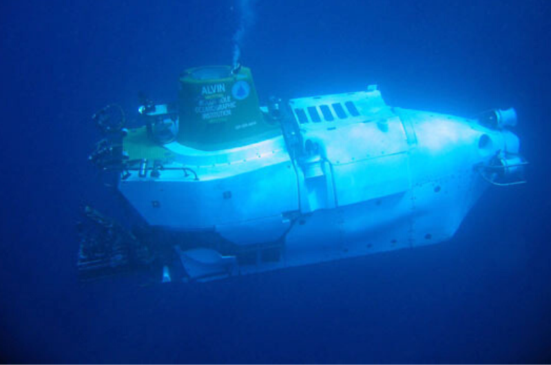Research vessel in depths of ocean