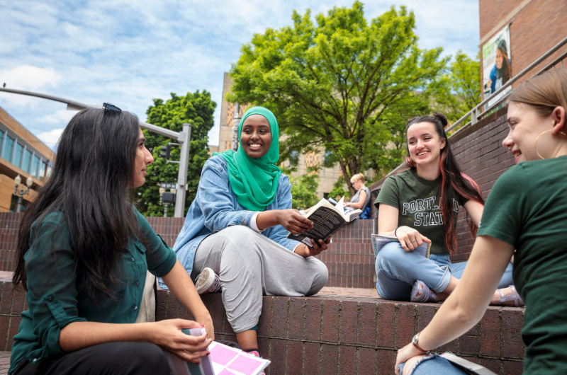 Students in Urban Plaza