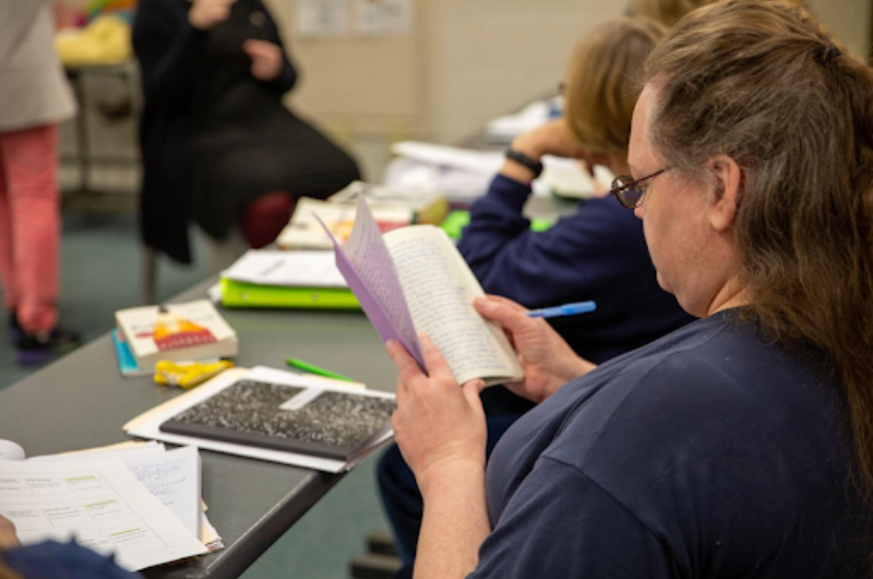 Coffee Creek student during class as part of Portland State's Higher Education in Prison program