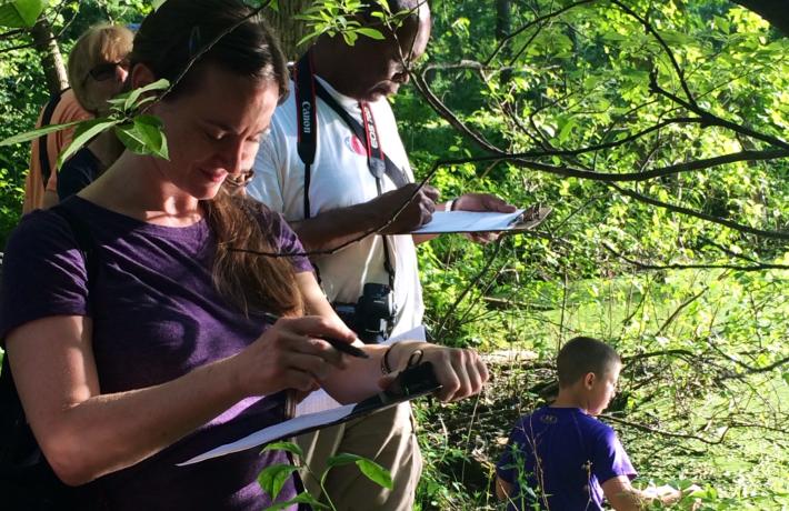 People with clipboards taking down observations of nearby plants