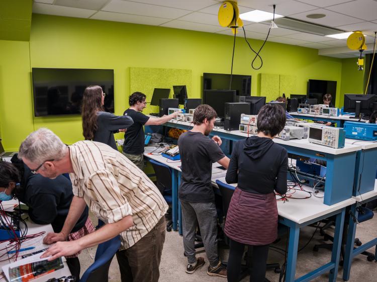 Science class in lab space