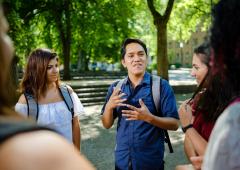 Group of students in Park Blocks in conversation