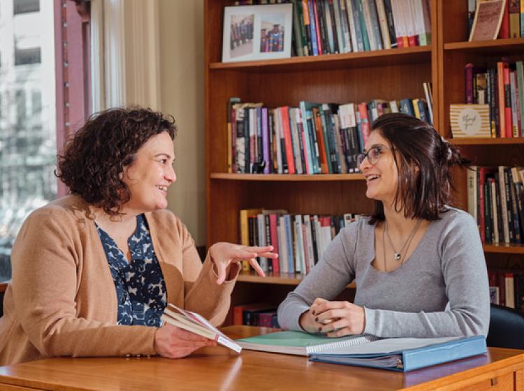 Brenda Glascott, Director of the Honors College, talks with a student. 