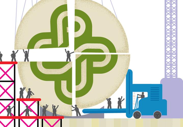 Graphic of people putting together PSU logo