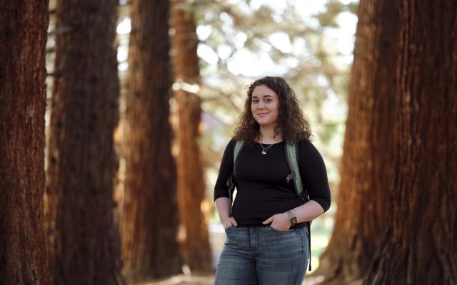Sequoia Bellanca in the grove behind Epler Hall.