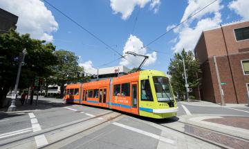 Streecar crossing the street