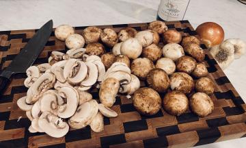 Mushrooms on a cutting board