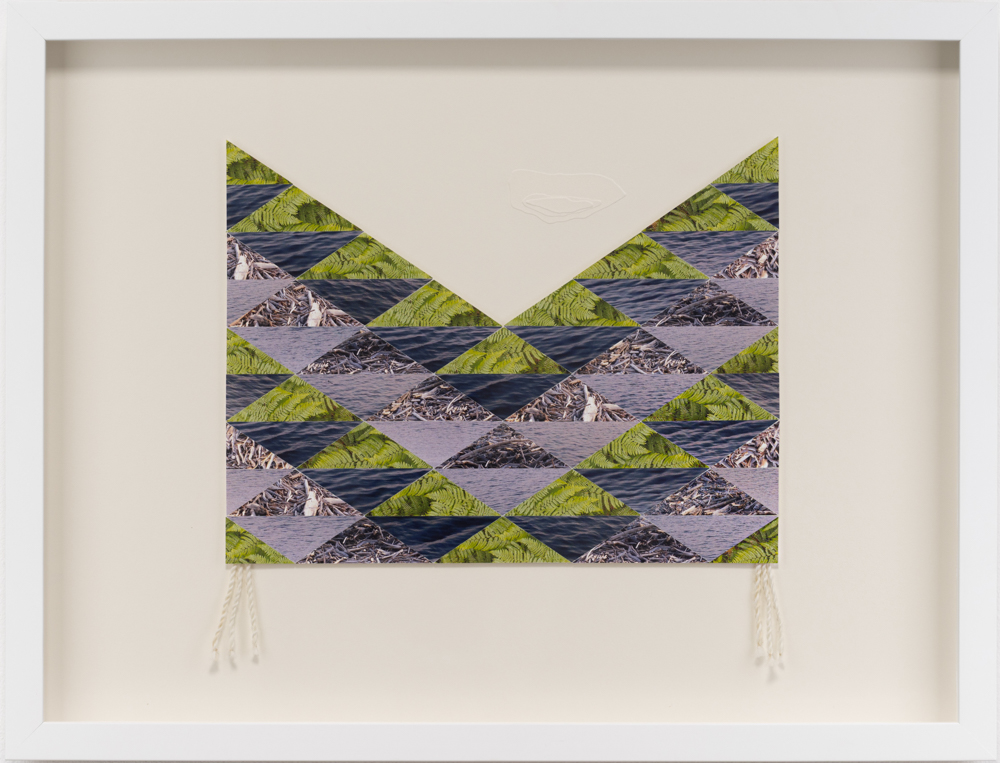 A photoprint quilt artwork by Epiphany Couch on paper embossed with Cameron Island