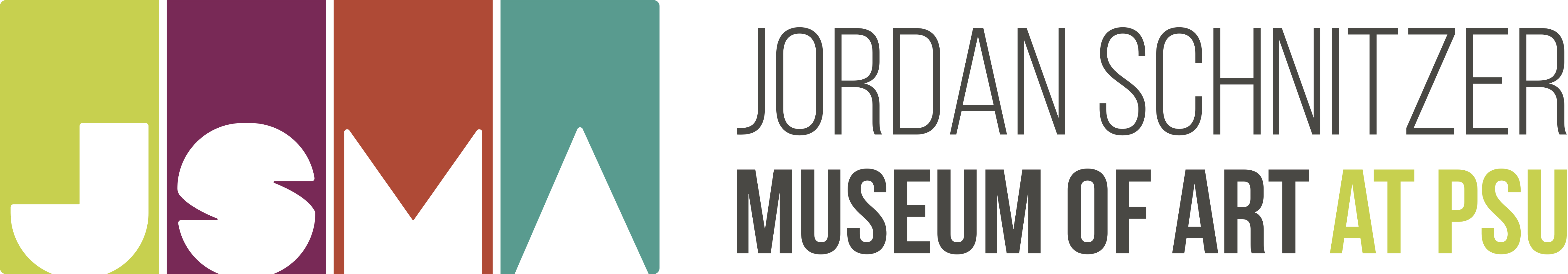 JSMA Logo, Letterforms J S M A, and text: Jordan Schnitzer Museum of Art at PSU