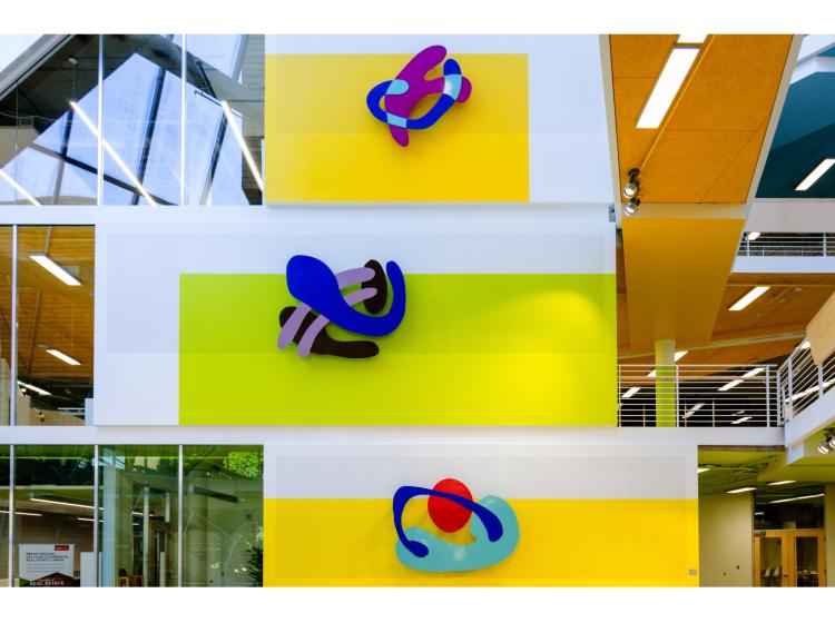 Close-up of the artwork as seen on the wall of Karl Miller Center