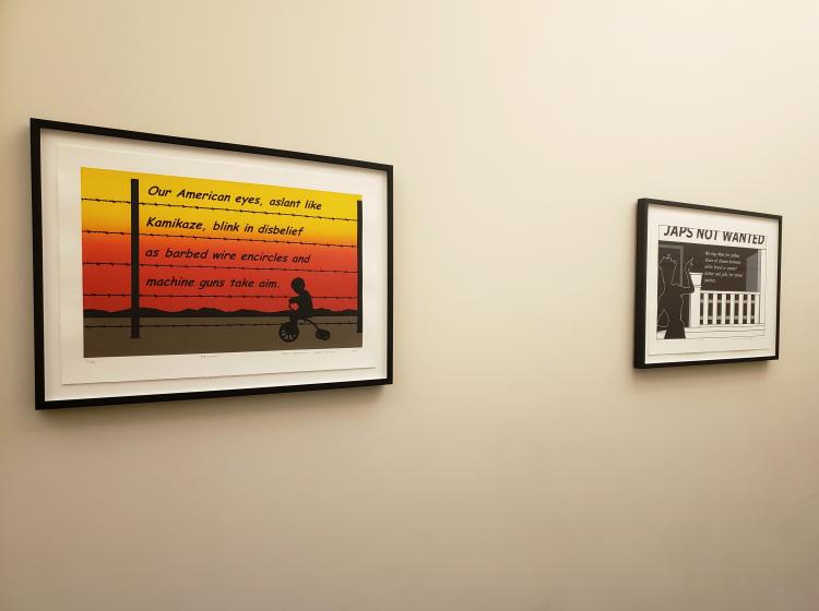Two of the prints (The Camps and Return Home) are seen framed on the wall 
