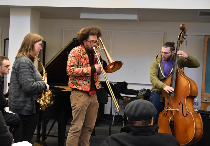 A student jazz combo in performance