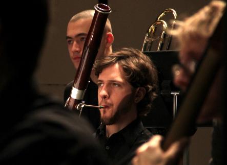 Bassoon player in performance
