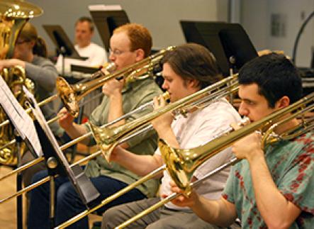 Trombone section in rehearsal