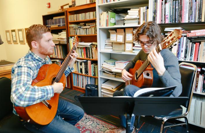 Guitar students rehearsing