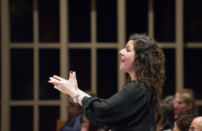 Conducting student on the podium