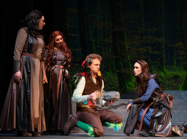 The three ladies advise Papageno in "The Magice Flute."