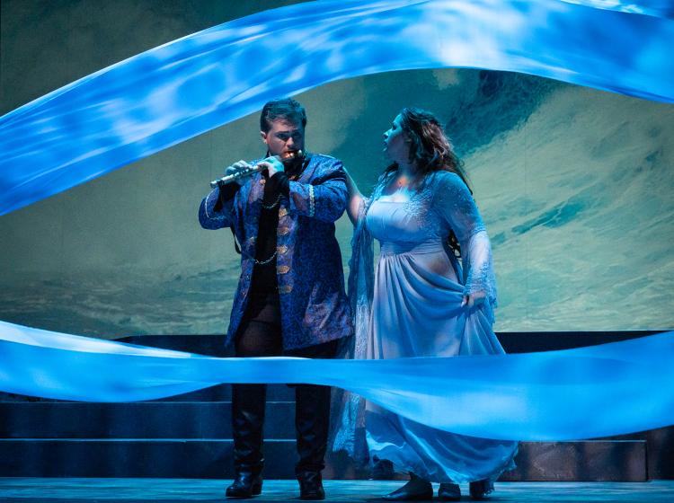 Pamina and Prince Tamino travers perils in "The Magic Flute."