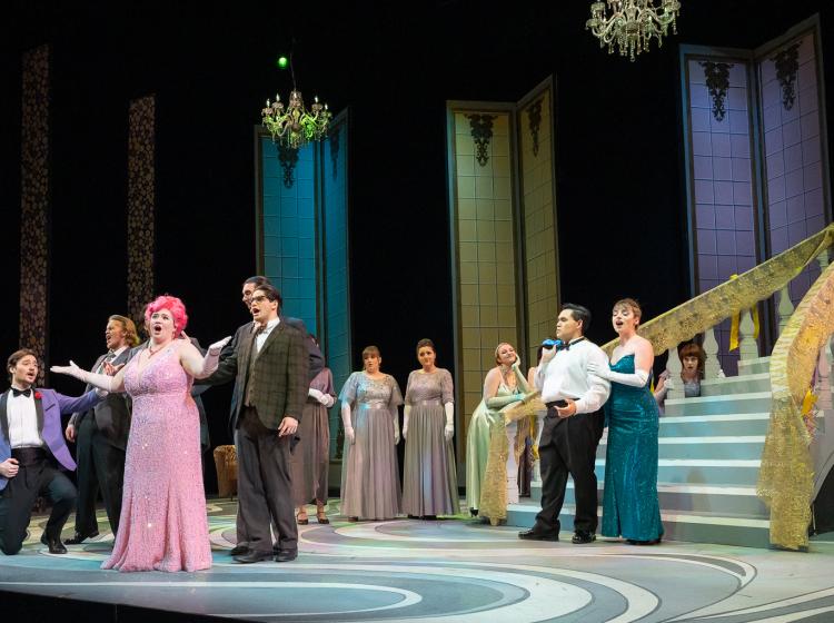 The cast of PSU Opera's "The Merry Widow" in The Embassy, Act I