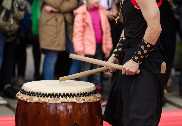 Taiko drummer in performance