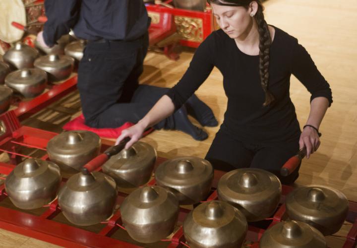 Gamelan student in performance