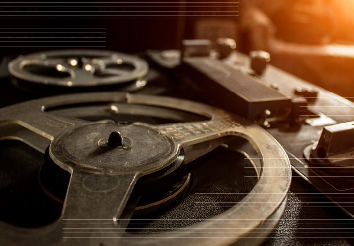 A reel to reel tape recorder