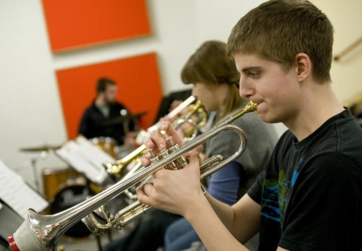 Student playing trumpet