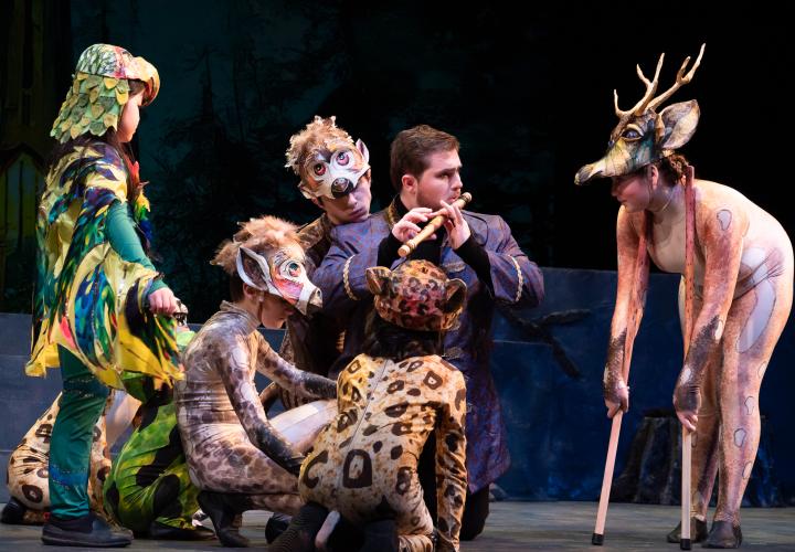 Prince Tamino, played by Brandon Hilsabeck, plays the magic flute for forest animals in "The Magic Flute"
