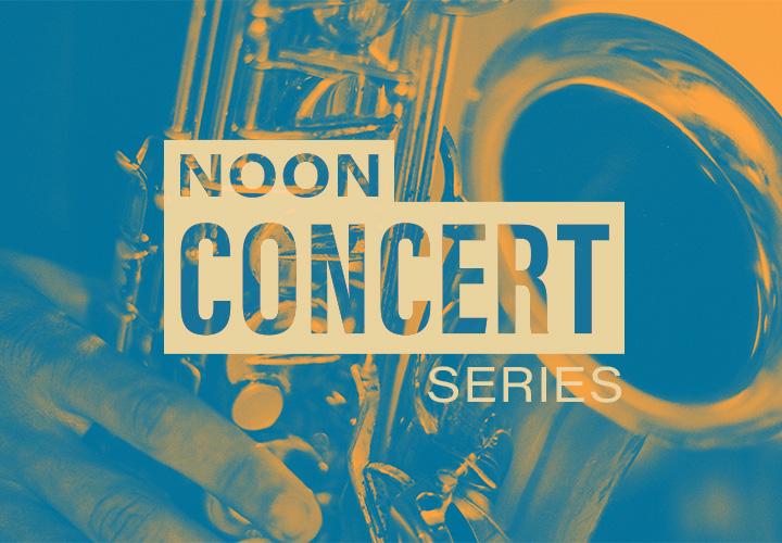 Brass instrument. Text reads "Noon Concert Series"
