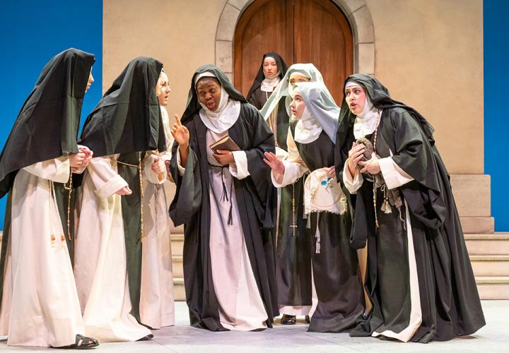 The sisters at Angelica's convent gather in the courtyard of their chapel
