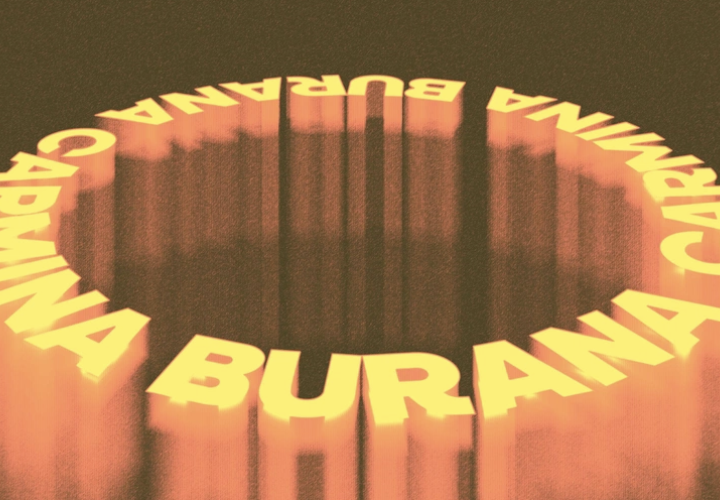 The words Carmina Burana written in a circle in yellow text.