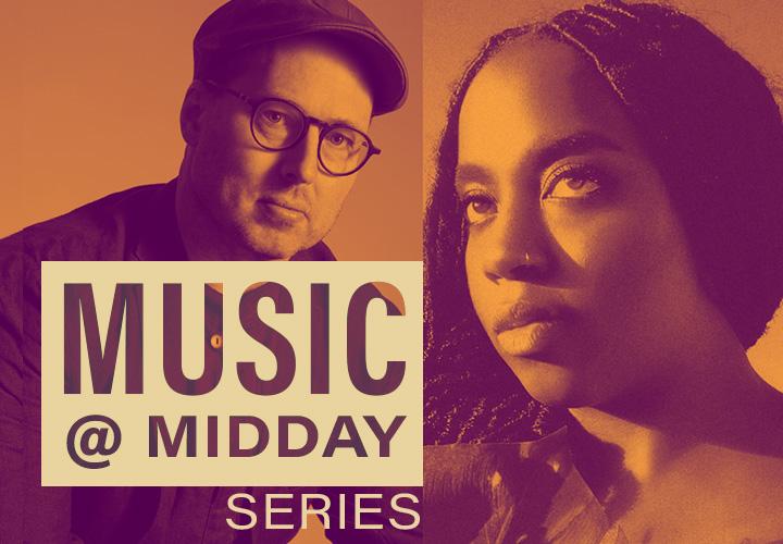 Headshots of George Colligan and Zyanna Melada. Text reads, "Music @ Midday Series."