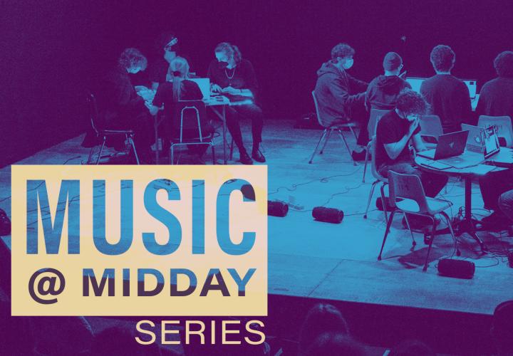 Sonic Arts & Music Production Students on stage with their laptops performing.