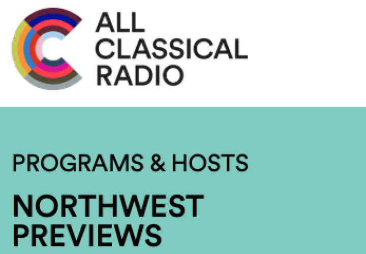 All Classical Radio logo. Text reads: Programs & Hosts Northwest Previews.
