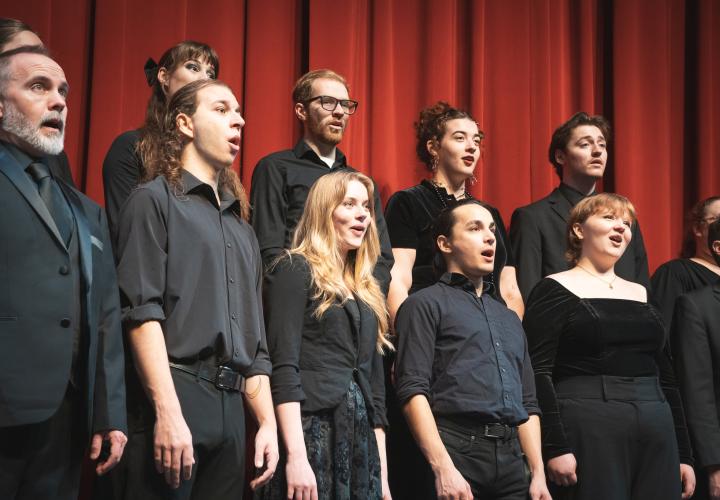 PSU Chamber Choir singing in Lincoln Performance Hall.