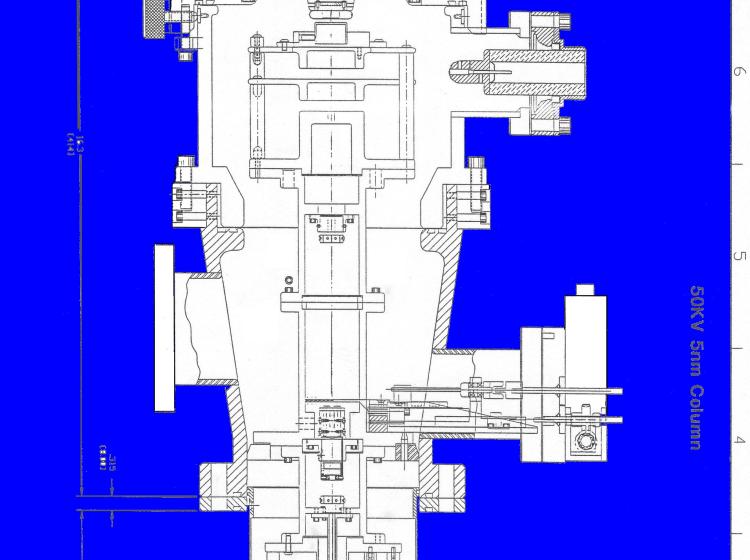 Cross-sectional diagram of the Micrion 50 KV Ga FIB column (5 nm resolution)