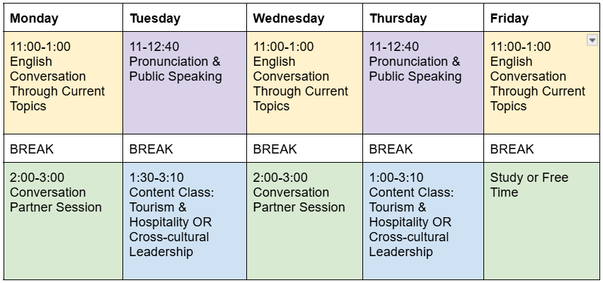 Class schedule Fall Term 2025