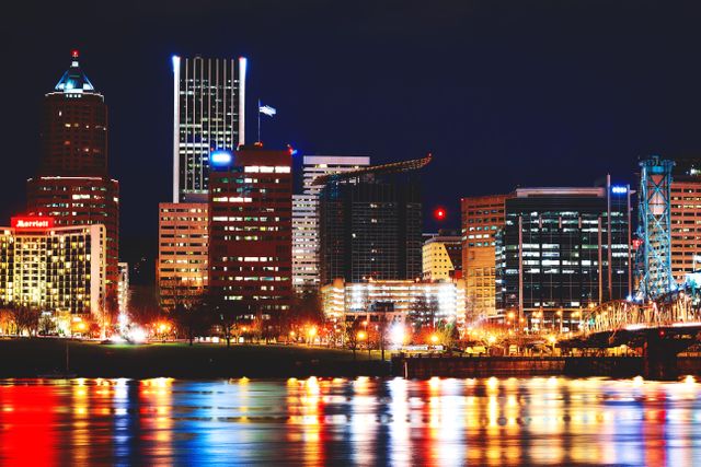 Night shot of the Portland waterfront