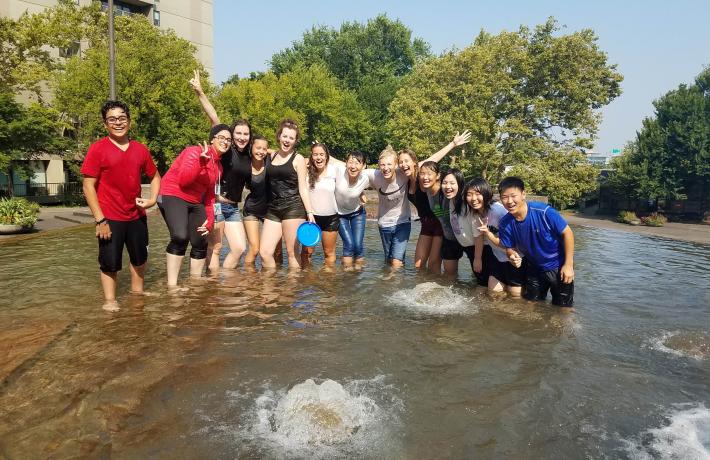 Students staying cool in local fountain