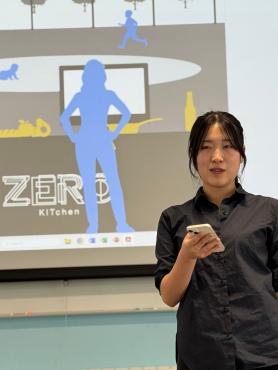 A student giving a presentation 