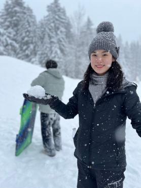 A student enjoying the snow on Mount Hood