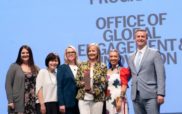 Michele Toppe accepting the award