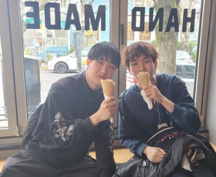 Students enjoying ice cream at Salt and Straw
