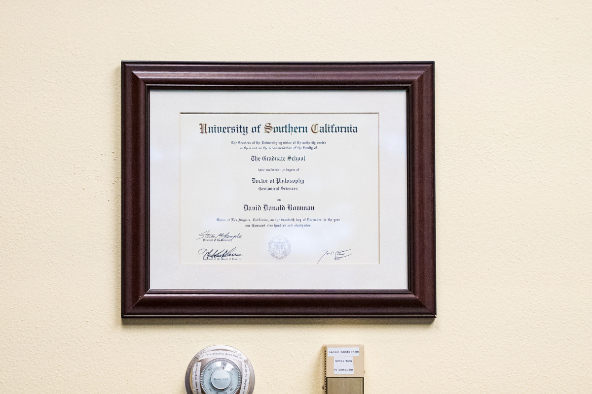 Dean Bowmans PhD diploma from University of Southern California