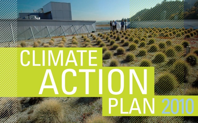 picture of roof with the words climate action plan 2010
