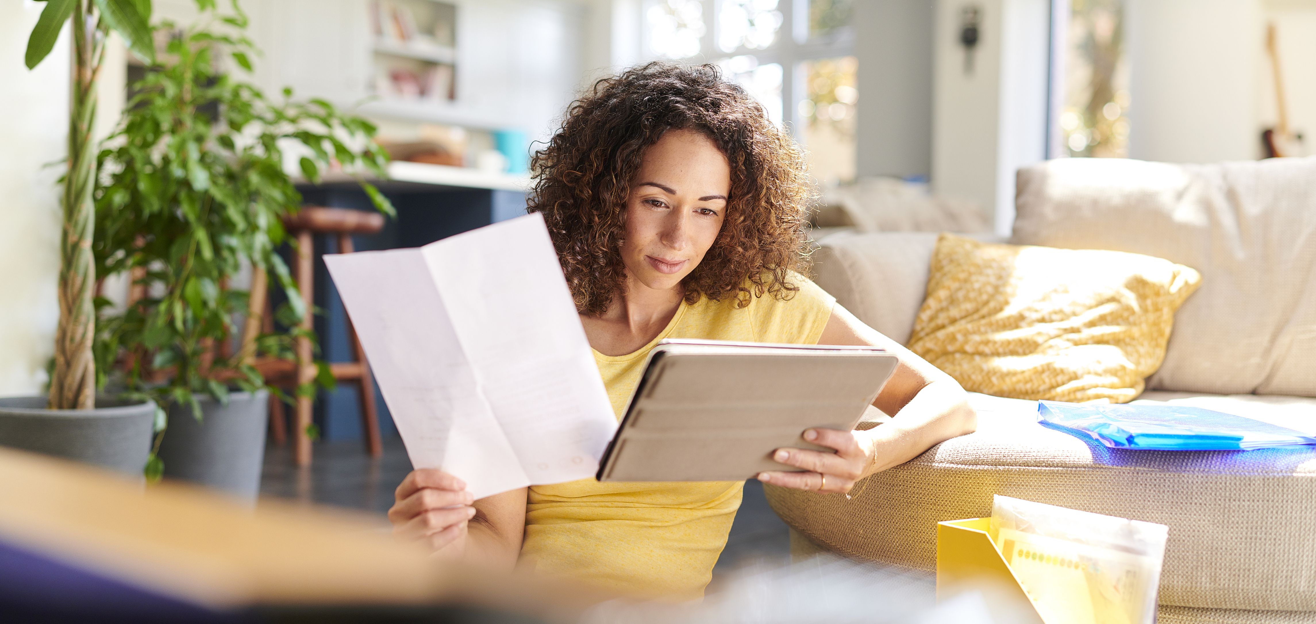 Woman reading tablet