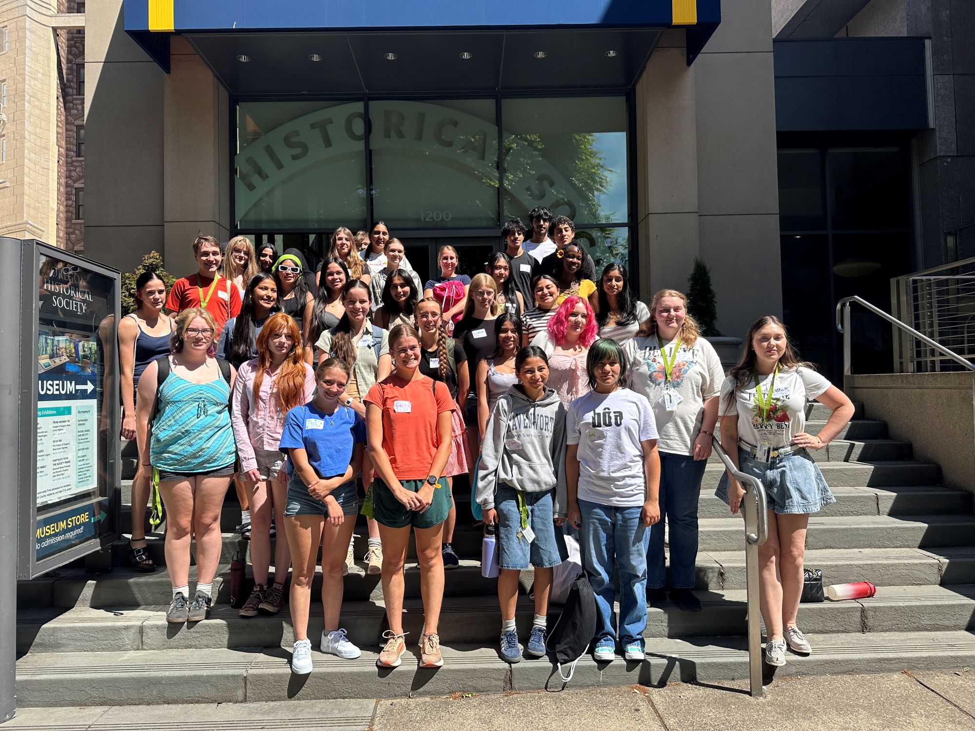 The Hatfield Futures students standing as a group in front of the Oregon Historical Society