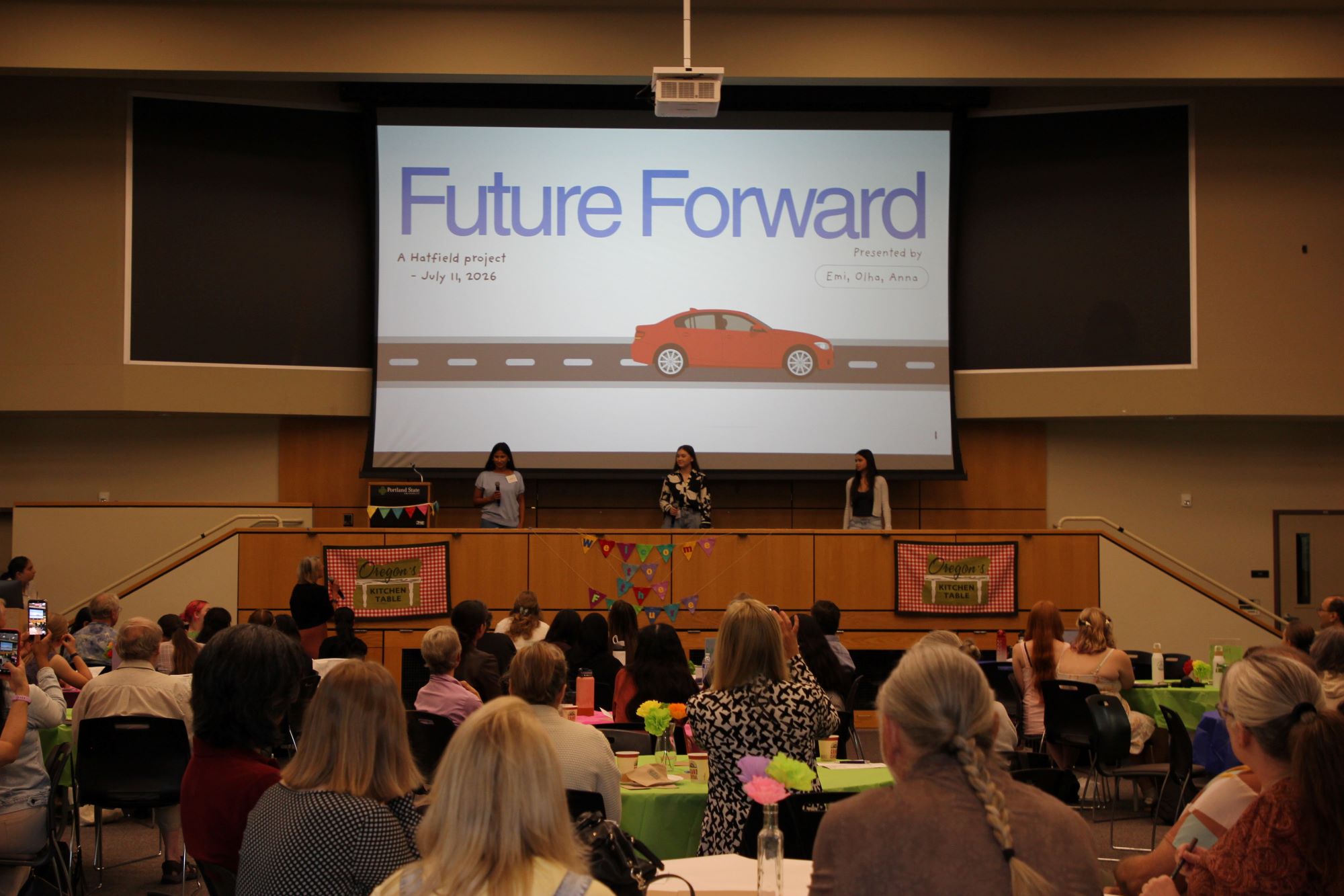 The Future Forward team presenting at the 2026 Hatfield Futures Showcase on their topic, mental health for teens.