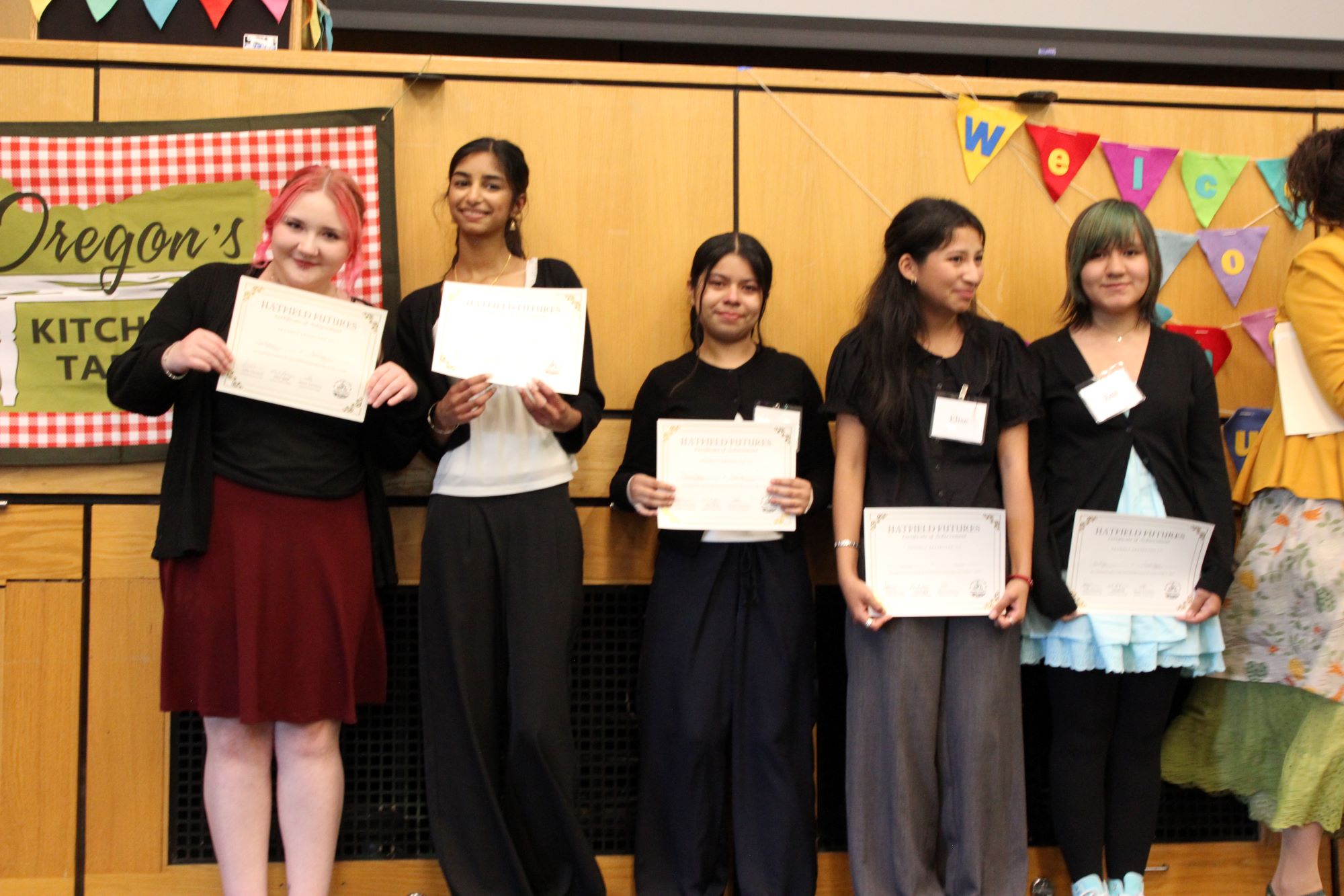 The Horizon Project, the winning 2026 Hatfield Futures Showcase team, posing with their certificates.